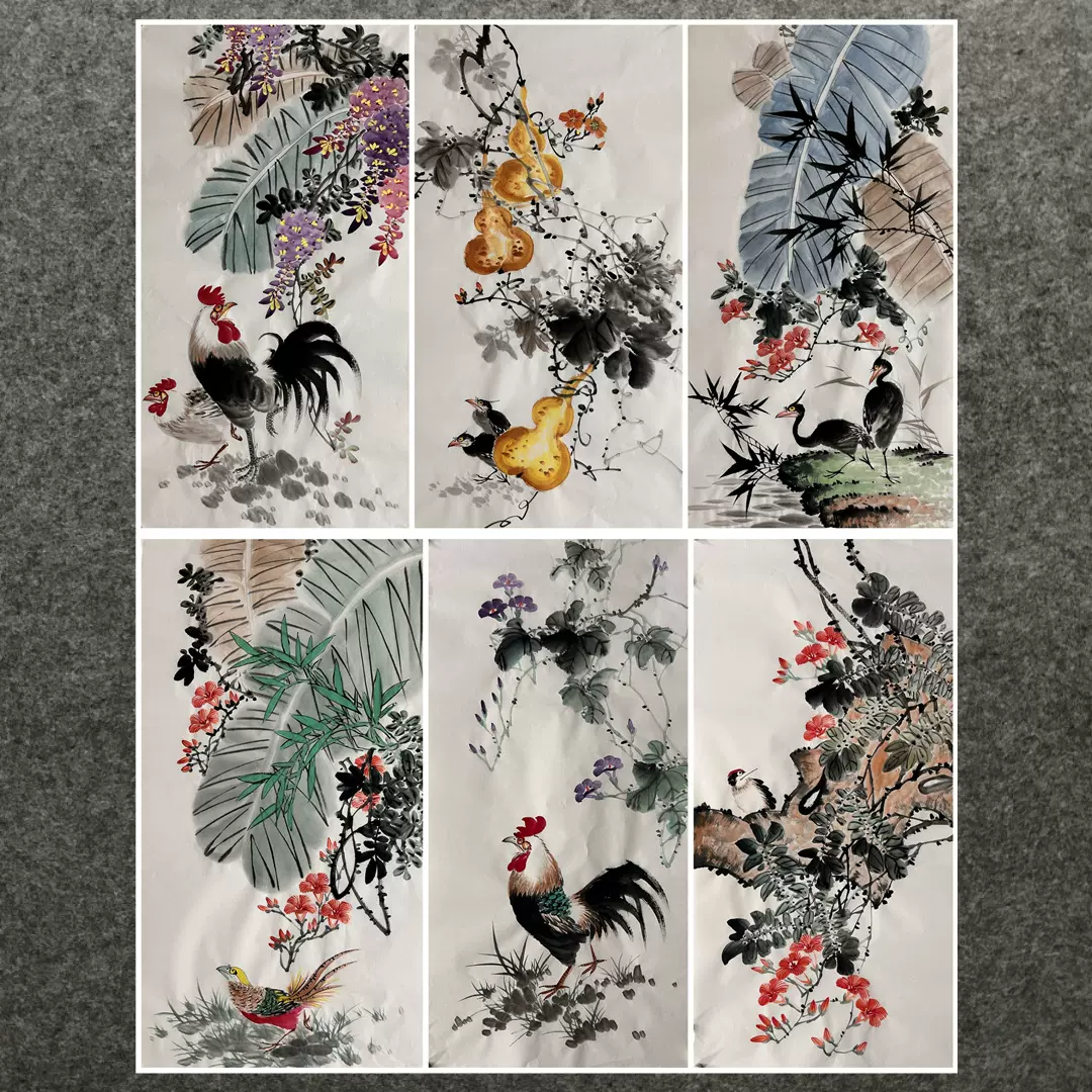 34X34CM装饰国画花鸟字画纯手绘四尺八开花鸟画小品MX402001-30