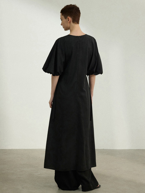 French Hepburn style black square neck new design puffy short dress main image 1