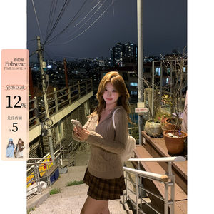 
Your Fish Winter Letter Korean fat mm college sense knitted sweater lace suspender plaid skirt suit