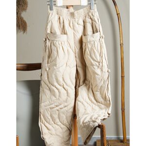 
Fashionable thin down cotton pants for women in winter high-end European pallet buckle quilted warm wide-leg pants windproof straight pants trendy