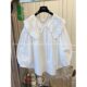 Design sense of niche large lapel lantern sleeve lace embroidered white shirt for women's spring and autumn age-reducing doll shirt for meat covering top

