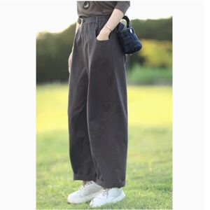
Retro high-end gray cocoon-shaped workwear harem pants for women in spring and autumn large size high waist slimming wide-leg pants casual dad pants