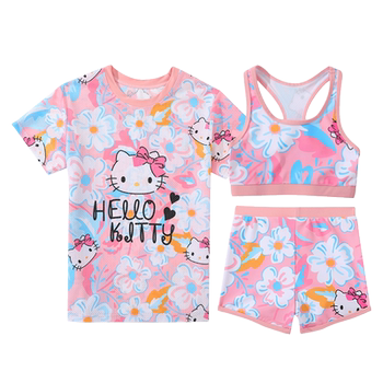 Children's swimsuit girl split sunscreen three -piece set
