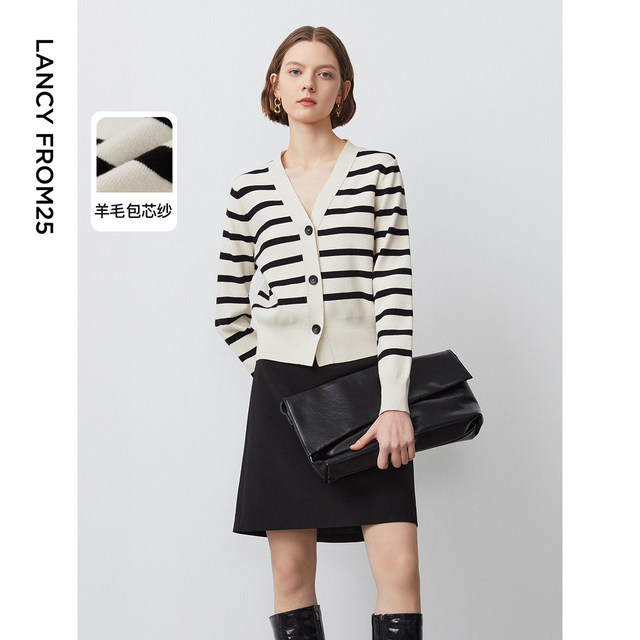 Langzi French retro striped wool sweater temperament Verithful repair long sleeve casual cardigan jacket jacket winter