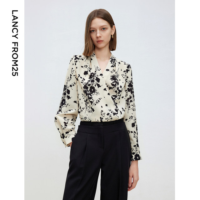 Langzi French Elegant Flower Vedic Vedic Folding Shirt 2025 Top Polish Vocal Elegant Printing Girl
