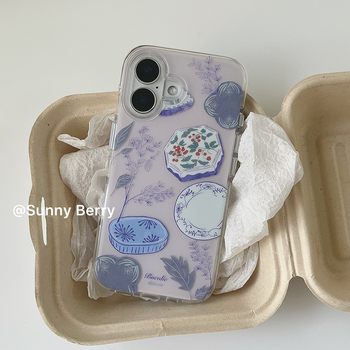 
Sunflower ins spring new Chinese style gentle and elegant purple branches and leaves plate box illustration suitable for Apple 17pro mobile phone case iphone16promax/15/14 protective cover anti-fall