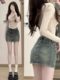Fat mm retro old denim skirt female hot girl large size versatile high waist small hip A-line skirt summer