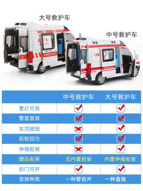 120 ambulance toy super large boy girl alloy 110 police car model children's fire toy car