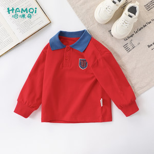 
Boys' POLO shirts, spring and autumn clothing, small children's handsome lapel long-sleeved bottoming shirts, red tops, baby T-shirts, children's clothing