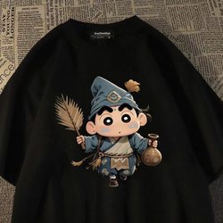 Summer New Crayon Shin-Chan Short-Sleeved T-Shirt for Men, Trendy Round Neck Printed Loose Top, Versatile Casual Half-Sleeve ins
