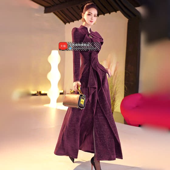 
Autumn and winter women's ruffled thickened mid-length coat 2025 new fashion goddess style large swing waist coat