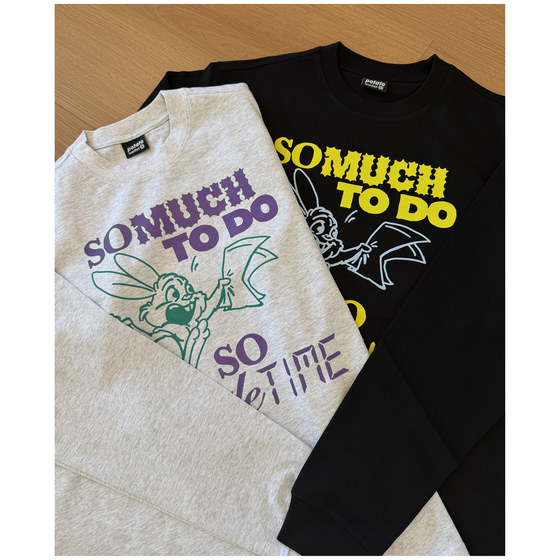 
American casual retro fun rabbit print early autumn long-sleeved T-shirt pure cotton for men and women who don't have enough time