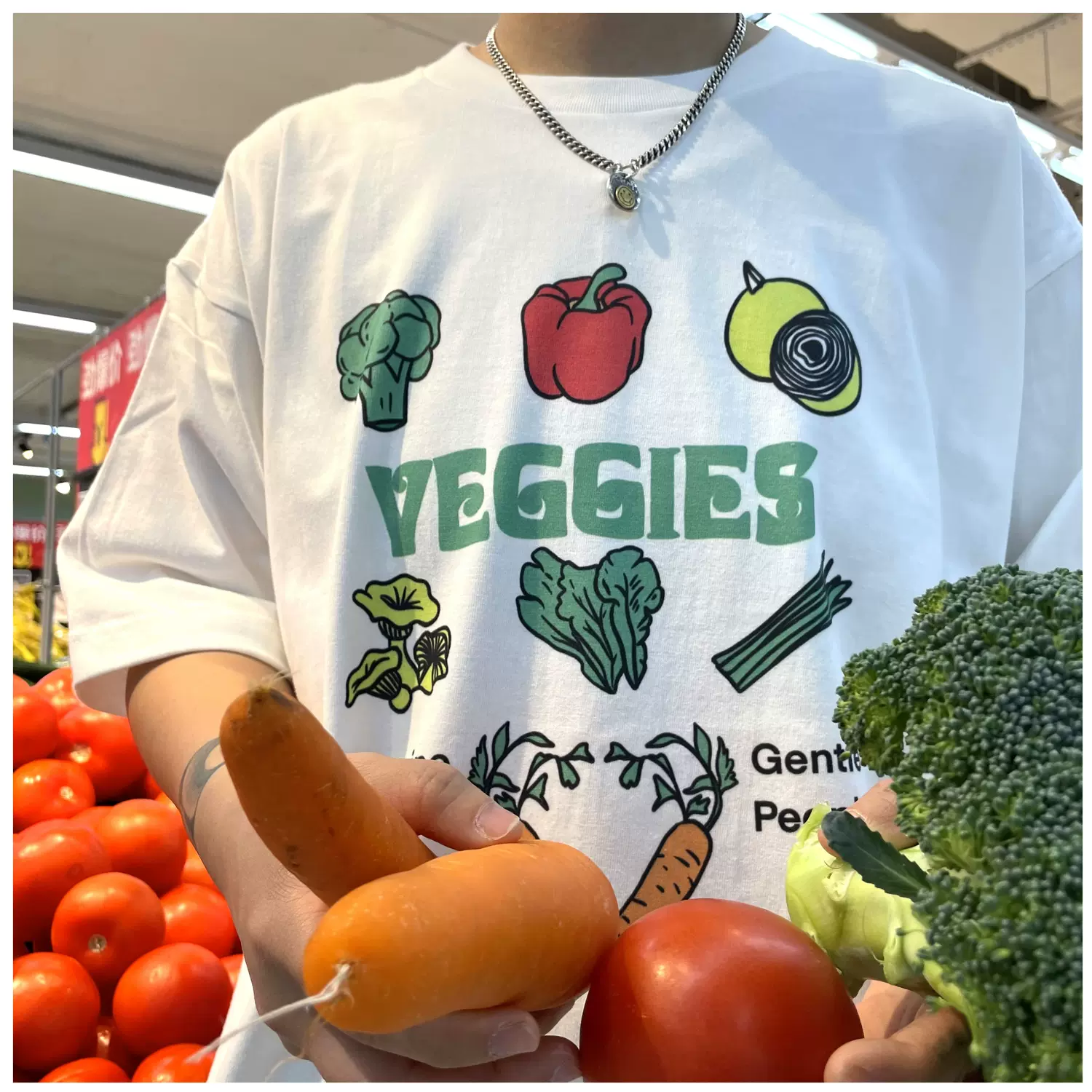 蔬菜veggies食物T恤趣味印花T恤简约INS港风趣味男女款短袖上衣-Taobao