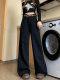 Large size black wide-leg jeans for women in autumn 2024 new loose high waist slimming versatile straight-leg mopping pants