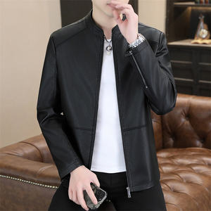 
Spring and autumn stand-up collar leather jackets for young and middle-aged men, business casual leather jackets, coats, trendy new men's clothing