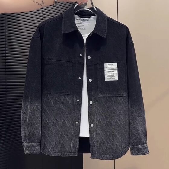 
Men's new casual lapel versatile denim jacket loose and slim American retro lapel shirt jacket