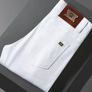 European version of four seasons light luxury trendy brand men's slim-fitting small feet black pants trendy and fashionable casual stretch white trousers