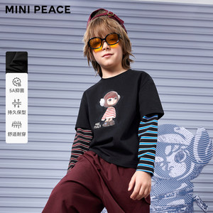
[5A antibacterial][Same style for counter]MINIPEACE Peacebird Children's Clothing Boys Color Bundle Long Sleeve T-shirt Fake Two