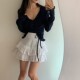 Korean chic summer ballet style ruffle cake skirt for women lace side zipper pleated anti-exposure skirt

