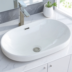 Oval Countertop Basin Semi-Embedded Washbasin for Home Use, Countertop Basin Embedded in the Counter, Square Washbasin for Hotel Use
