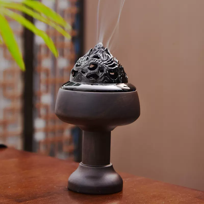 清・黑檀木彫・蓮花熏爐香爐置物』極細工・古賞物・中国古玩・