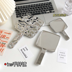 Ins-Style Retro Handheld Makeup Mirror for Women, Portable Small Mirror, Handheld Touch-Up Mirror with Handle