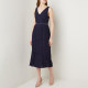 Pure Yuan special offer new front and rear V-neck sleeveless lady temperament elegant dress pleated multi-layer midi skirt dress