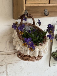 Vintage Wicker Round Basket Lace Flower Basket Garden Decorative Storage Hanging Basket Home Decor Single-Handle Wall Hanging