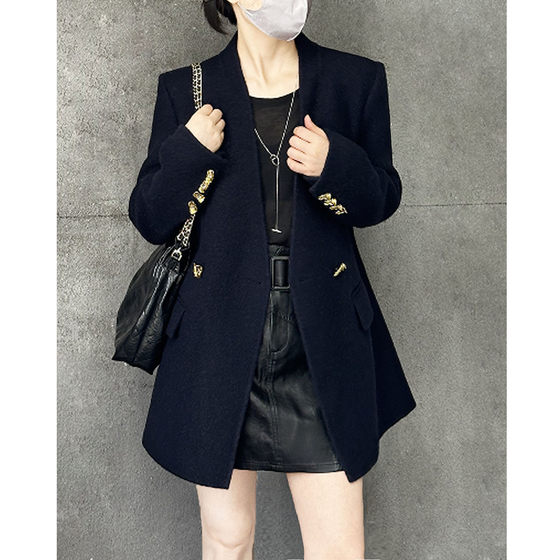 
Alpaca Beibei 2025 autumn and winter new double-sided cashmere coat women's mid-length Korean style loose Suli suit jacket