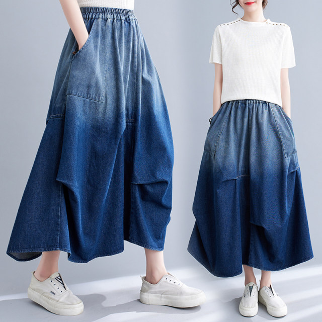 Xiaofei's home ~ Denim skirt spring and summer new style slim mid-length skirt temperament versatile wash water big sway skirt
