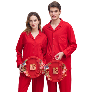 
Little nurse's zodiac year home clothes suit for men and women, pure cotton, bright red, year of the horse, pure cotton couple cardigan pajamas