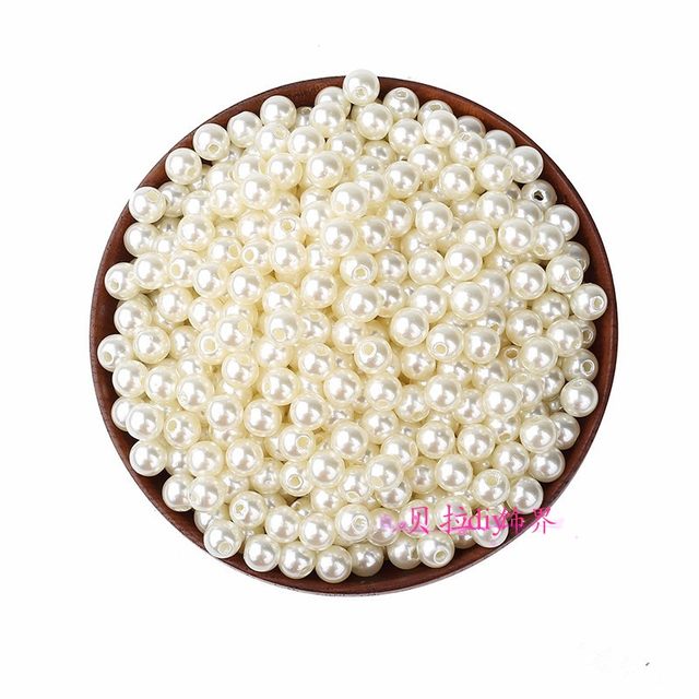 DIY handmade materials Abs imitation pearl pure white beige white high bright straight hole pearl 3-25mm size round bead loose beads
