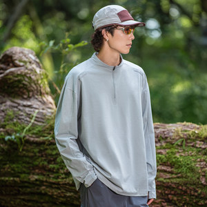 
Eblishungi trendy brand men's outdoor sports style long-sleeved stand-up collar half-zip skin-friendly quick-drying loose T-shirt top