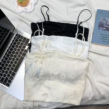 Retro white suspender small back slim short beauty back
