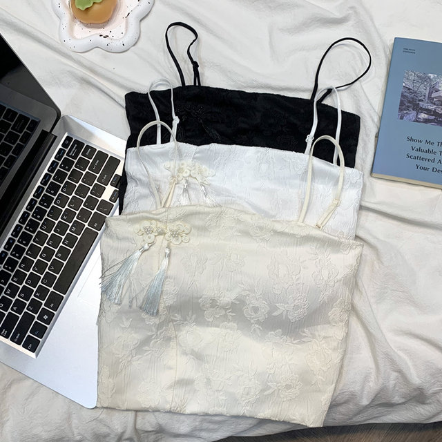 New Chinese retro white suspenders small vest simple chest pads with bottom shirt slim short beauty back top