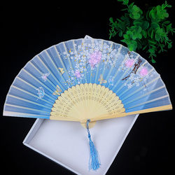 Children's Folding Fan for Dancing, Traditional Chinese Style, Hanfu, Cheongsam, Dance Fan, Portable, Special for Kids, Pink and Blue, Small