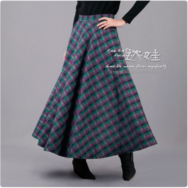 New spring and winter products best selling commuter plaid skirt woolen long skirt retro skirt high quality pocket umbrella skirt
