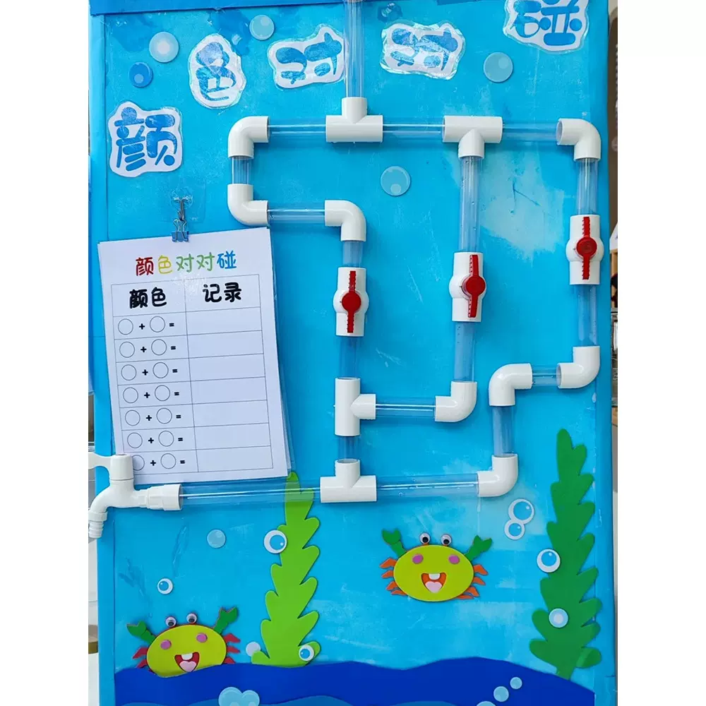 幼儿园中大班科学区自制教玩具户外墙面教具实验材料玩水管道区角