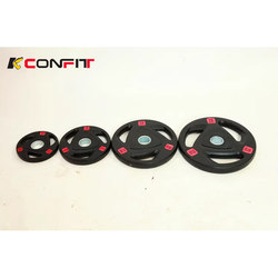 Gym Rubber-Coated Barbell Plates, Environmentally Friendly, Odorless, Three-Hole Hand-Grip Large Hole Plates, 5cm Olympic Bar