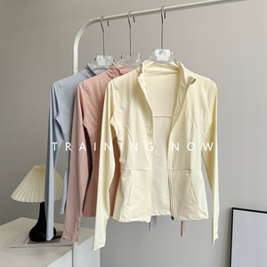 
Summer high-end sun protection jacket for women standing collar slimming yoga long-sleeved outdoor quick-drying jogging fitness sportswear