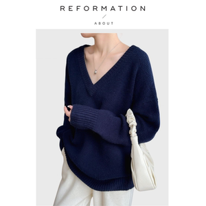 
[Ready Stock] About Reformation Merino wool heavyweight thickened large V-neck knitted sweater