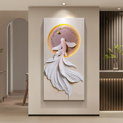 3D Relief Painting of a Carp Fish for Entranceway Decoration, Facing the Door, Hallway Relief Painting, Hanging Painting for Living Room Background Wall with Lighting