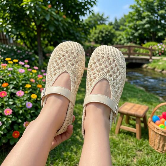 
Girls leather shoes spring and summer new children's princess woven hollow sandals Xiaobao girls breathable mesh soft-soled shoes