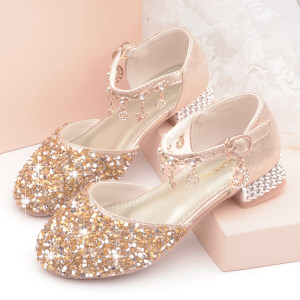 
Princess shoes girls high heels fashionable new style little girl crystal shoes student performance children's flash diamond shoes bag 6