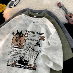 American-Style Tie-Dye Short-Sleeve T-Shirt for Men, Summer 2025 New Loose Round-Neck Half-Sleeve Clothing ins Trendy High-Street T-Shirt