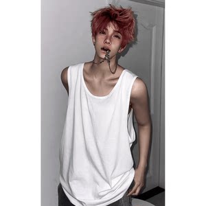 American -style shoulder vest men's summer pure cotton white high -grade basketball sleeveless T -shirt loose old man shirt
