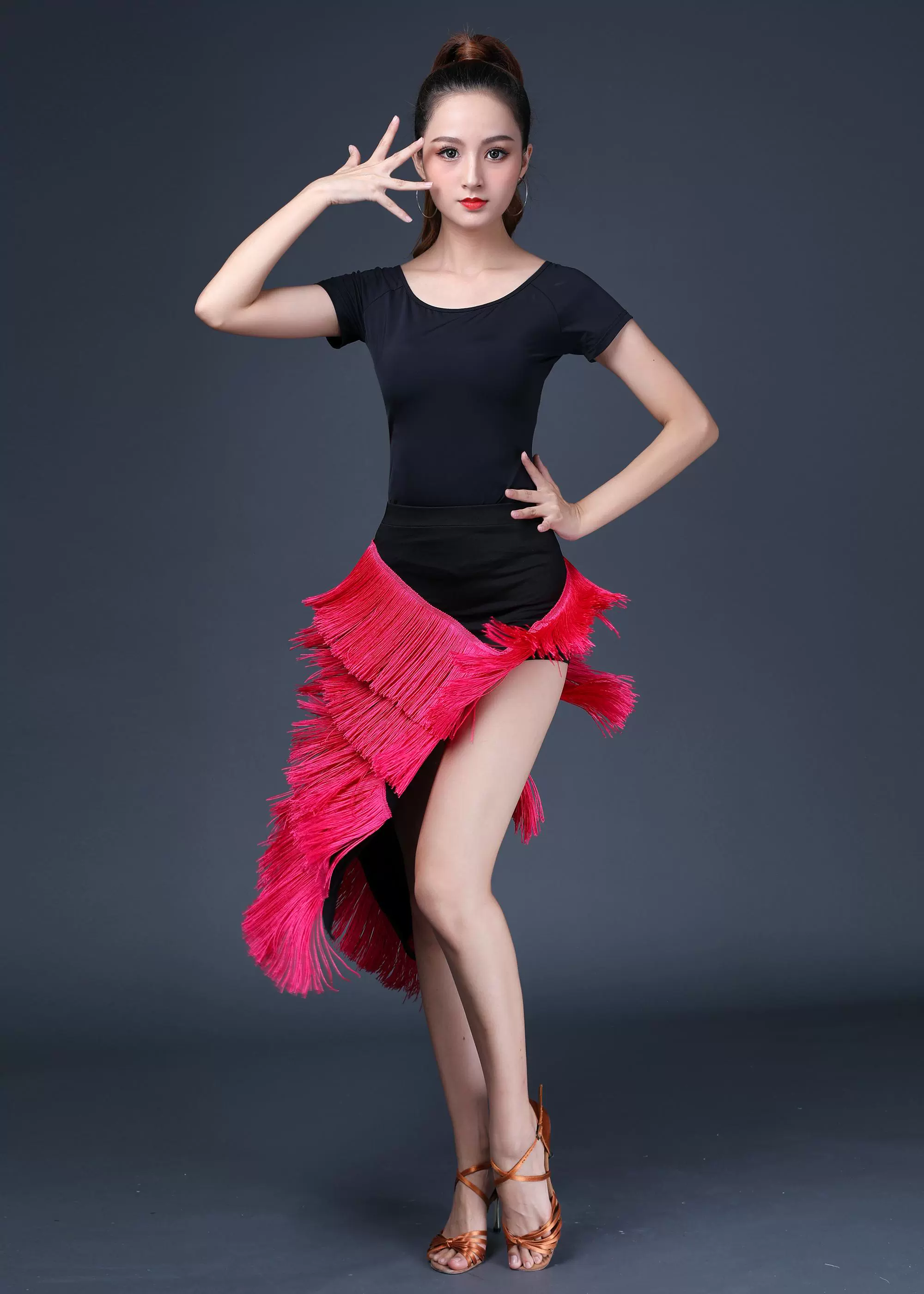 拉丁舞裙 成人半身裙 女流苏短裙女式套装广场舞成人流苏不规则裙
