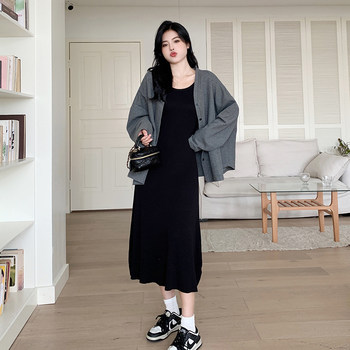 Large size black knitted skirt loose jacket two-piece set