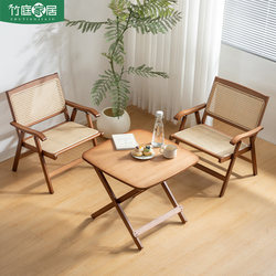Balcony Leisure Table and Chair Set, Outdoor Foldable Dining Table, Home Courtyard One Table and Two Chairs, Trendy Rattan Chair Three-Piece Set