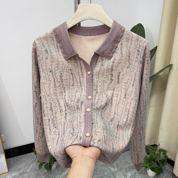 Fashionable mother autumn floral knitted top middle-aged and elderly